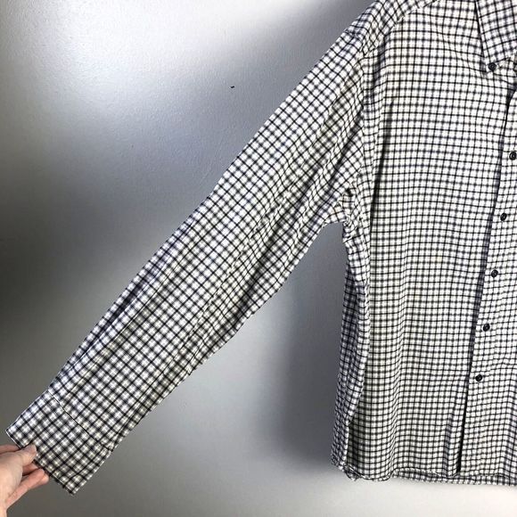 Eddie Bauer Button Down Shirt Mens L Tan Blue Checkered Plaid 100% Cotton Casual - Picture 4 of 10